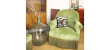 RARE - Fauteuil crapaud velours vintage vert amande 1970's