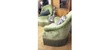 RARE - Fauteuil crapaud velours vintage vert amande 1970's