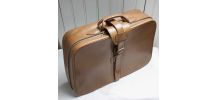 valise de voyage en cuir camel vintage