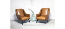 RARE - Paire de fauteuils vintage pieds compas skaï 60's