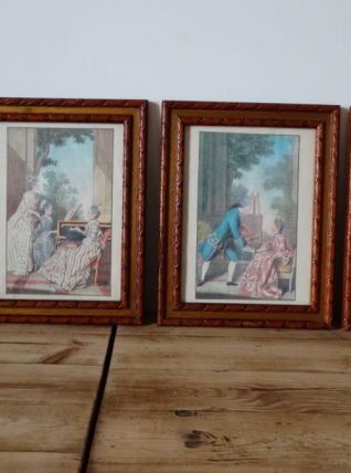 4 tableaux encadrées anciens sous verre 