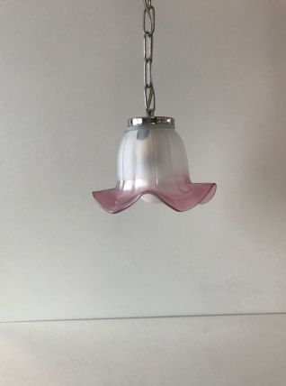 Suspension fleurs années 70 en verre et metal argenté
