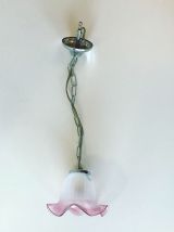 Suspension fleurs années 70 en verre et metal argenté