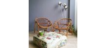 Paire de fauteuils corbeille rotin vintage