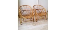 Paire de fauteuils corbeille rotin vintage