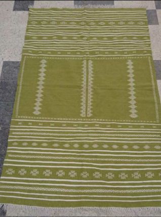 Tapis kilim vert et blanc fait main vert et blanc 