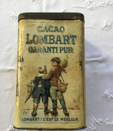 Boîte en métal cacao Lombard à sujets en relief 