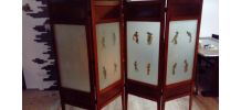 Paravent en bois et verre vintage 