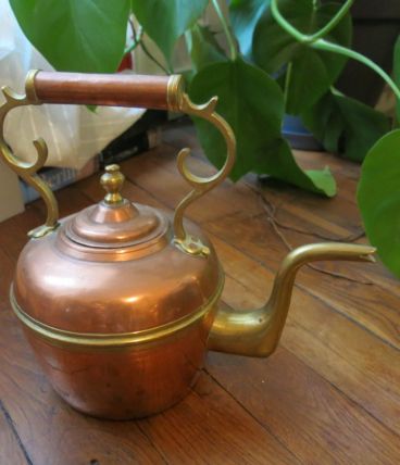 Grande théière ancienne cuivre &amp; laiton
