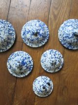 Suite complète pots cuisine émaillés bleu et blanc moucheté 