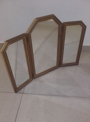 Miroir de table en triptyque français ancien en bois doré