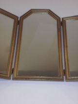 Miroir de table en triptyque français ancien en bois doré