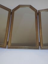 Miroir de table en triptyque français ancien en bois doré