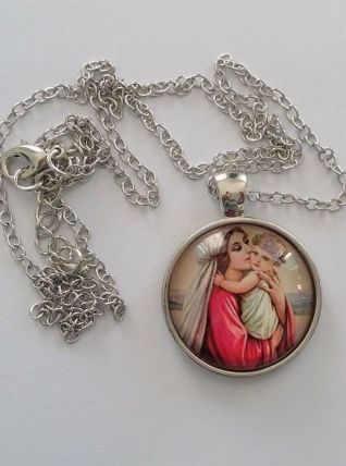 Pendentif Religieux Médaillon VIERGE Enfant Image sous Verre