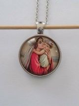 Pendentif Religieux Médaillon VIERGE Enfant Image sous Verre