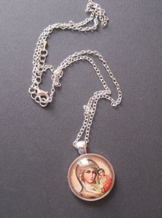 Pendentif Religieux Médaillon VIERGE Icône Image sous Verre