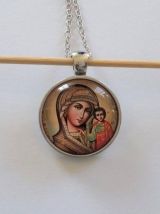 Pendentif Religieux Médaillon VIERGE Icône Image sous Verre