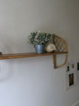 Etagère murale en bois &amp; rotin 60s