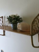 Etagère murale en bois &amp; rotin 60s