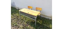 Bureau d'écolier avec encrier - Acier gris &amp;amp; bois