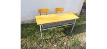 Bureau d'écolier  - Acier gris &amp;amp; bois