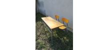 Bureau d'écolier  - Acier gris &amp;amp; bois