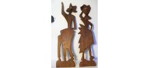 2 statuettes plates murales bois exotique art Africain 50/70