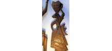 2 statuettes plates murales bois exotique art Africain 50/70