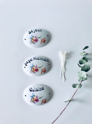Ensemble de 3 plaques de porte vintage en porcelaine