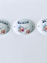 Ensemble de 3 plaques de porte vintage en porcelaine