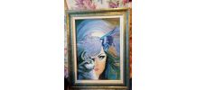 Peinture la femme et l oiseau inspirée d un canevas 