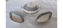 Soupière et 2 raviers en demi porcelaine Badonviller