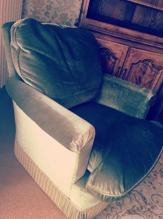 Fauteuil crapaud en velours vert, vintage, 1970's