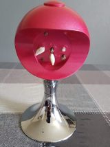 réveil vintage pied tulipe couleur chromé et rouge