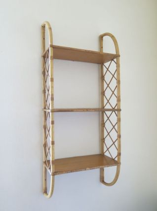 Etagère verticale en rotin &amp; bois 60s TBE