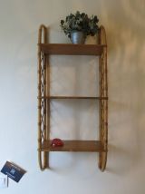 Etagère verticale en rotin &amp; bois 60s TBE
