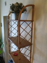 Etagère verticale en rotin &amp; bois 60s TBE