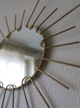 Ancien miroir soleil sorcière metal doré a l'or fin 50s