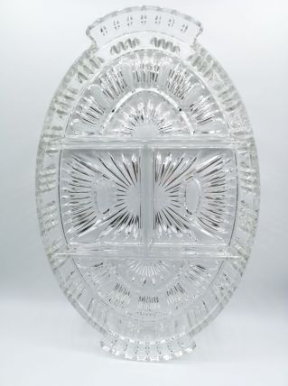 Plat ovale en verre moulé pressé compartimenté