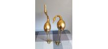 couple de grandes statuettes échassiers en laiton 