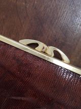 Ancien porte monnaie à soufflets en cuir marron façon croco.