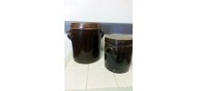 Pots en grès vintage avec couvercle, marron lot de 2