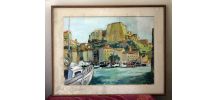 TABLEAU MARINE - GOUACHE -signé R MATHON 79