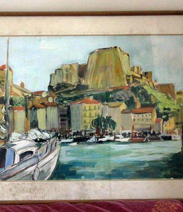 TABLEAU MARINE - GOUACHE -signé R MATHON 79