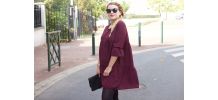 Robe bordeaux fluide à petit pois