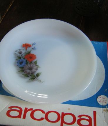 6  Assiettes à dessert Arcopal Neuves années 60