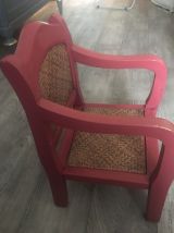 Chaise enfant vintage en bois, repeinte, assise et dosseret 