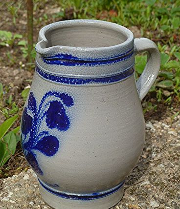 cruche en grès gris et  bleu, vintage