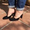 Mules en cuir vernis noir 