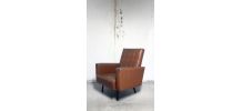 SOLDES -50% - Fauteuil vintage skaï marron années 50